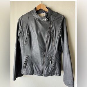 MICHAEL Michael Kors Women’s Charcoal Gray Leather Jacket, Size Medium